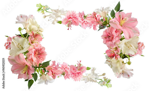 Delicate pink and white flower frame, cut out