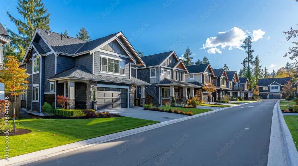 A serene suburban neighborhood with modern homes and well-maintained lawns. A serene suburban neighborhood with modern homes and well-maintained lawns.