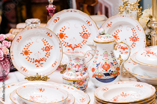 Obraz na płótnie MEISSEN 1710 Germany Porcelain Tea Set with 24 carat gold plating, delicate and elegant painting