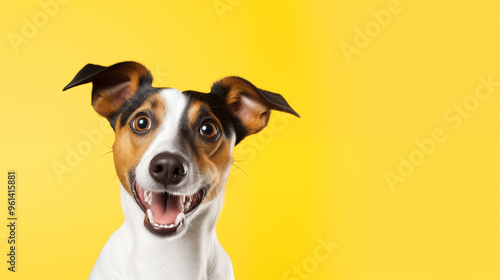 Jack Russell dog looking at the camera isolated on yellow background