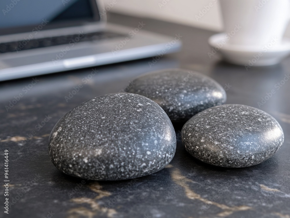 Sleek Stone Coasters on a Marble Countertop Sleek Stone Coasters on a Marble Countertop