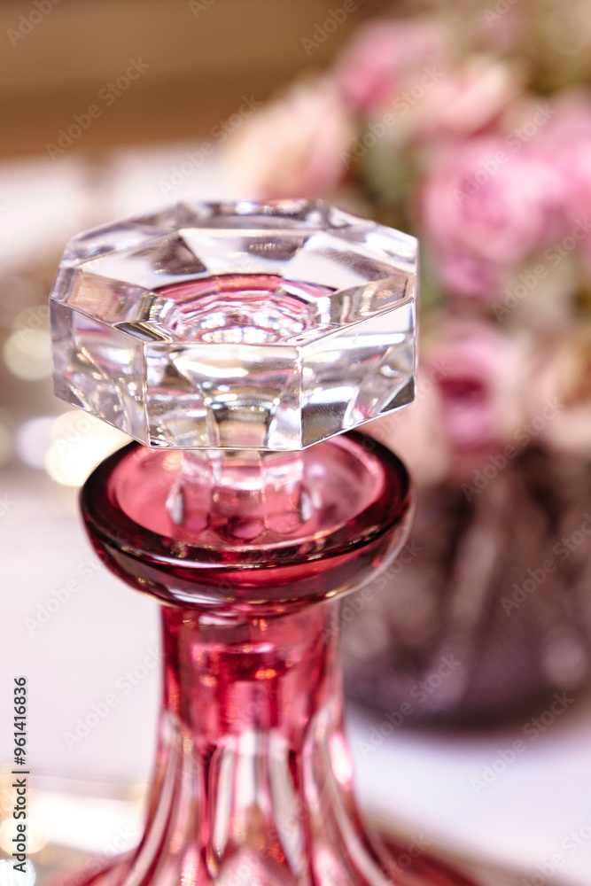 Crystal DECANTER With Cranberry Overlay NACHTMANN Traube. Mid century thick crystal decanter with gold ruby overlay and cut-to-clear grapes decor. Ideal for whiskey, cognac or any other solid drink.