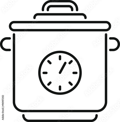 Line art vector icon of a slow cooker with its timer showing the remaining cooking time