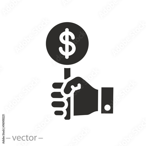 hand holding offer price icon, auction or bid, financial suggestion paddle, commercial market, bidding concept, flat vector illustration