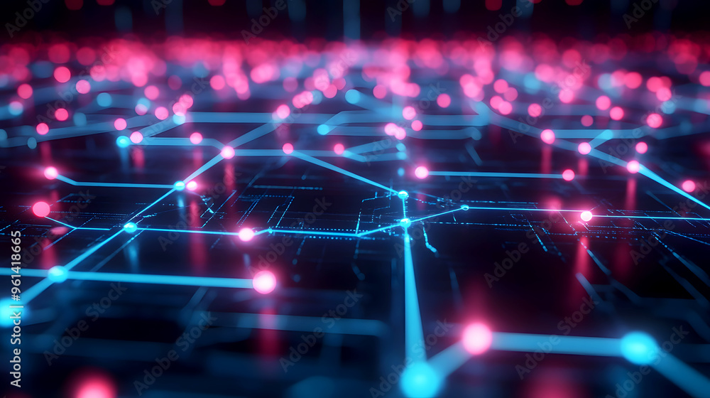 high-tech digital grid with intricate lines and glowing neon points, representing data flow high-tech digital grid with intricate lines and glowing neon points, representing data flow