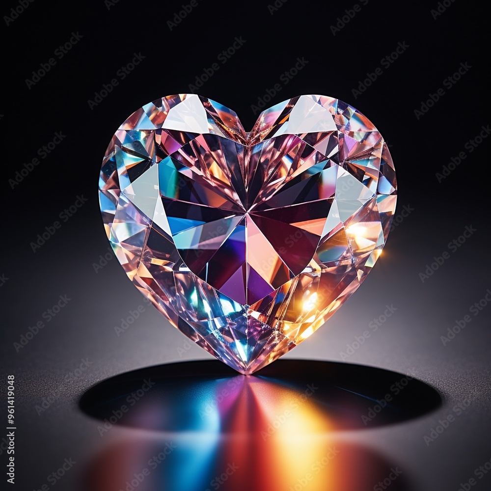 Rainbow light reflecting through a heart-shaped diamond Rainbow light reflecting through a heart-shaped diamond