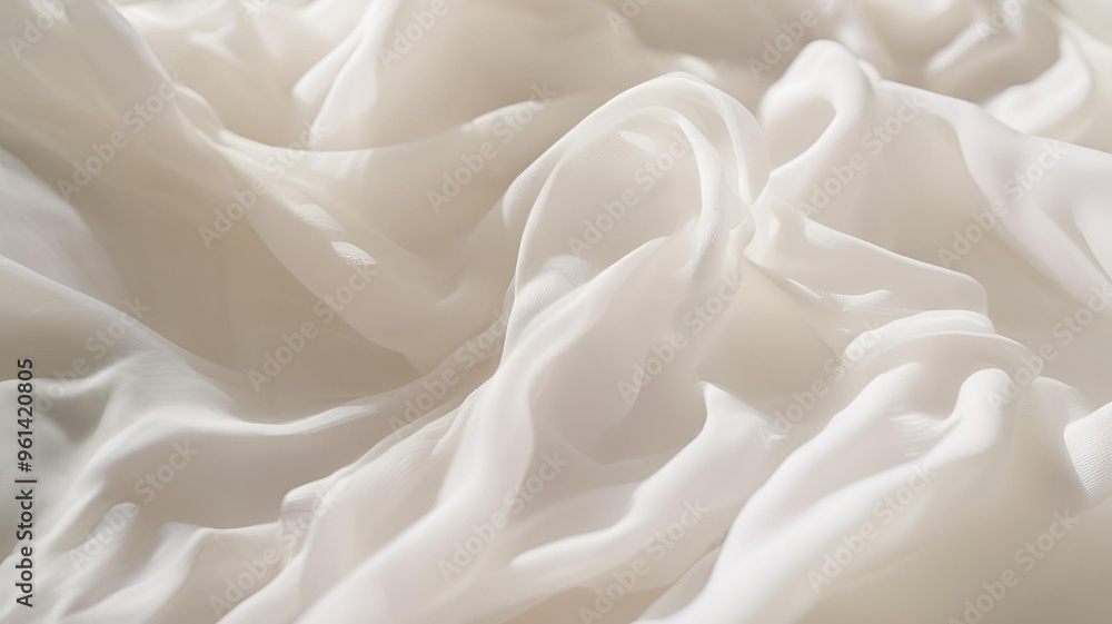 Obraz premium Lightweight smooth white chiffon fabric with sheer drapes beautifully, perfect for flowing and elegant garments with a graceful appearance.