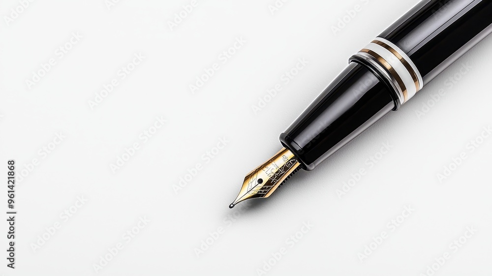 Elegant fountain pen resting on a clean white background, ideal for concepts of writing, creativity, and inspiration. Elegant fountain pen resting on a clean white background, ideal for concepts of writing, creativity, and inspiration.