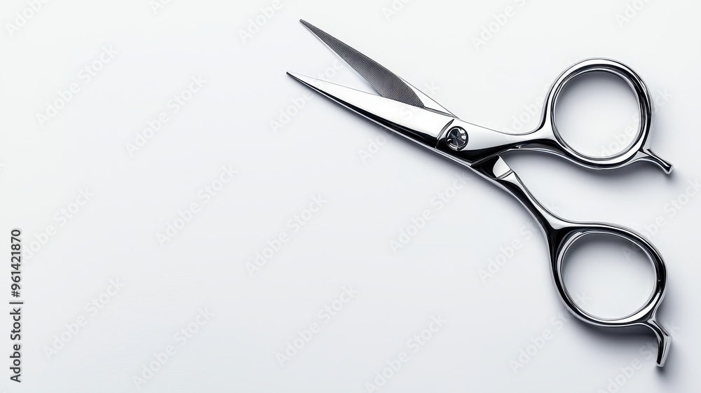 Close-up of stylish scissors on a clean surface, perfect for hair cutting or crafting projects in a professional setting. Close-up of stylish scissors on a clean surface, perfect for hair cutting or crafting projects in a professional setting.