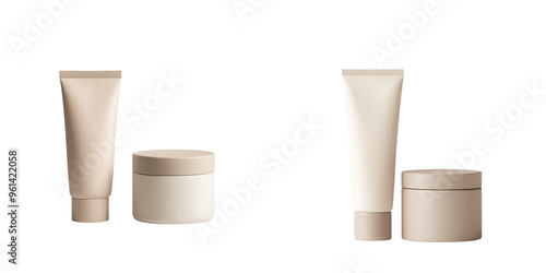 Elegant collection of skincare products in minimalist containers for beauty and wellness branding..isolated on transparent or white background, png photo