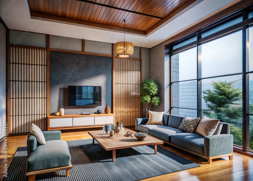Japandi, minimalist interior design of modern living room. Japandi, minimalist interior design of modern living room.