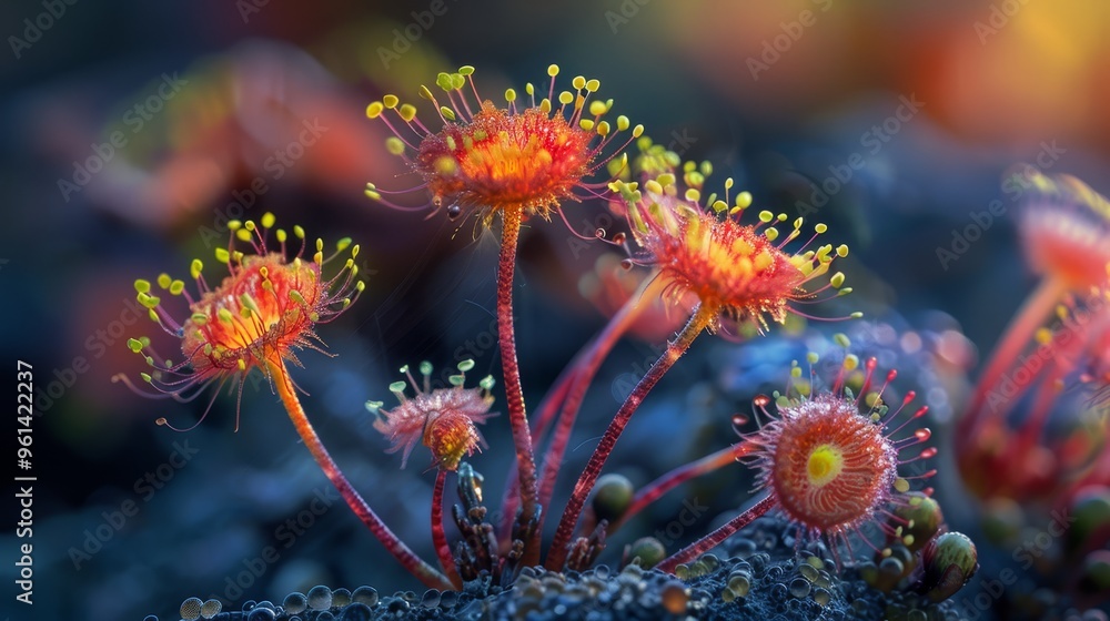 A tight shot of various blooms against a dimly discernible, out-of-focus earthy backdrop A tight shot of various blooms against a dimly discernible, out-of-focus earthy backdrop