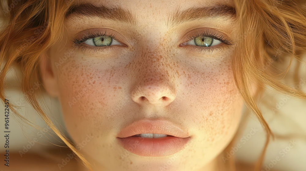 closeup portrait of woman with constellation of freckles across face soft natural lighting enhances skin texture and brings out unique beauty of facial features closeup portrait of woman with constellation of freckles across face soft natural lighting enhances skin texture and brings out unique beauty of facial features