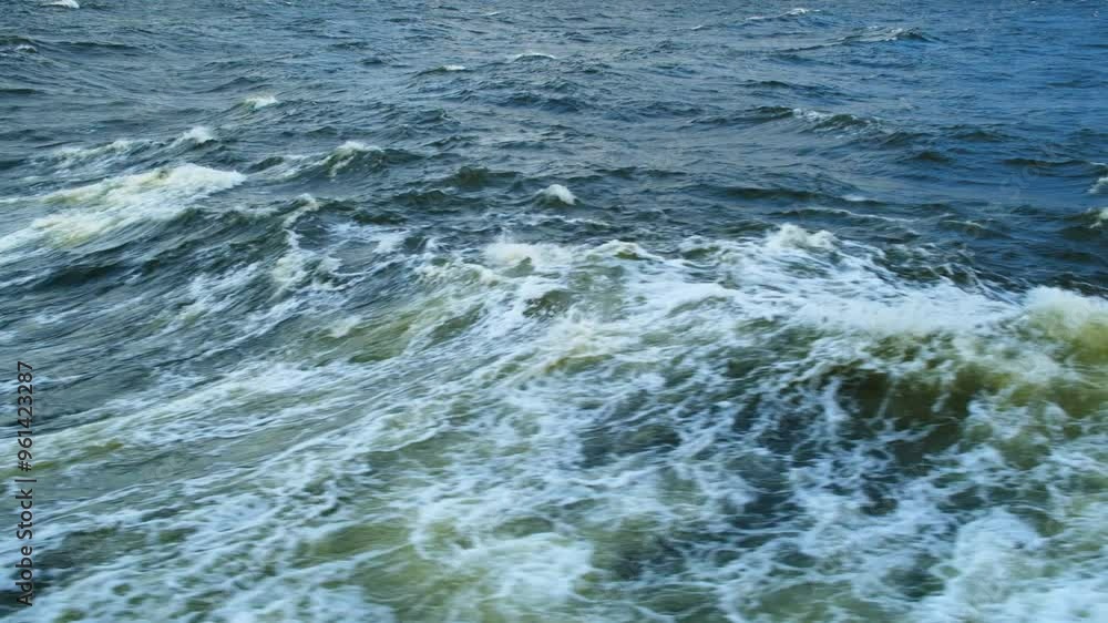 Foam on Atlantic Ocean deep blue water waves aerial top down view, Powerful storm on the sea Foam on Atlantic Ocean deep blue water waves aerial top down view, Powerful storm on the sea