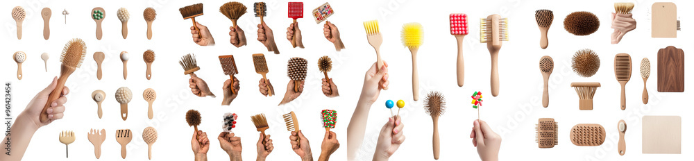 Female hand holding a wooden shoe brush isolated on white. Female hand holding a wooden shoe brush isolated on white.