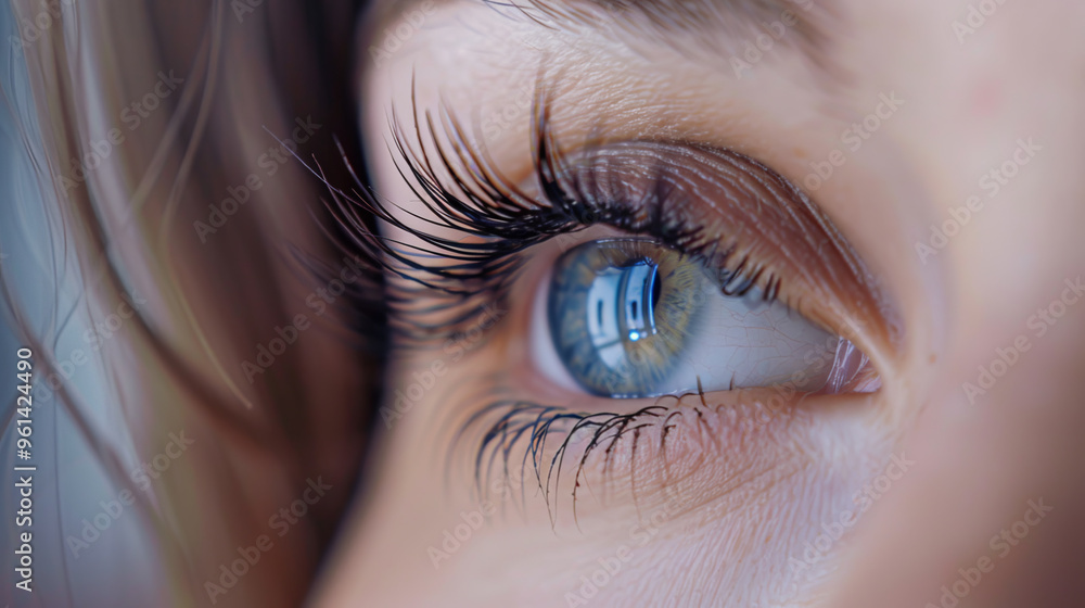 Fototapeta premium Extreme Close-Up of Blue Eye with Long Eyelashes