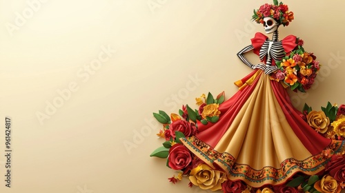 Day of the Dead Skeleton Woman with Flowers.