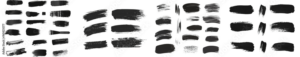 A set of hand-made creative abstract paint brush strokes in grunge black. A set of hand-made creative abstract paint brush strokes in grunge black.