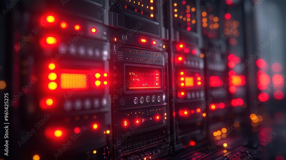 cybersecurity fortress dramatic closeup of a highsecurity server rack bathed in ominous red light sharp focus on intricate components conveys the complexity and importance of data protection cybersecurity fortress dramatic closeup of a highsecurity server rack bathed in ominous red light sharp focus on intricate components conveys the complexity and importance of data protection