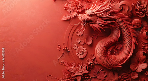 “Red Background with Dragon Decoration on the Left Side” 