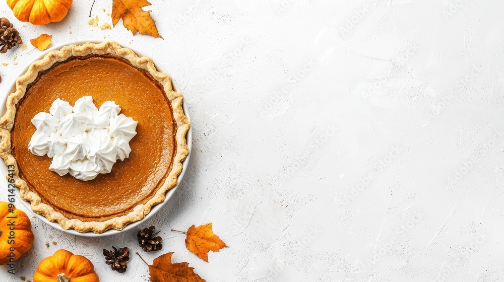 Homemade Pumpkin Pie with Whipped Cream and Fall Decor Homemade Pumpkin Pie with Whipped Cream and Fall Decor