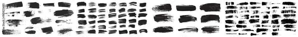 An illustration of different ink paint brush strokes on a white background. An illustration of different ink paint brush strokes on a white background.
