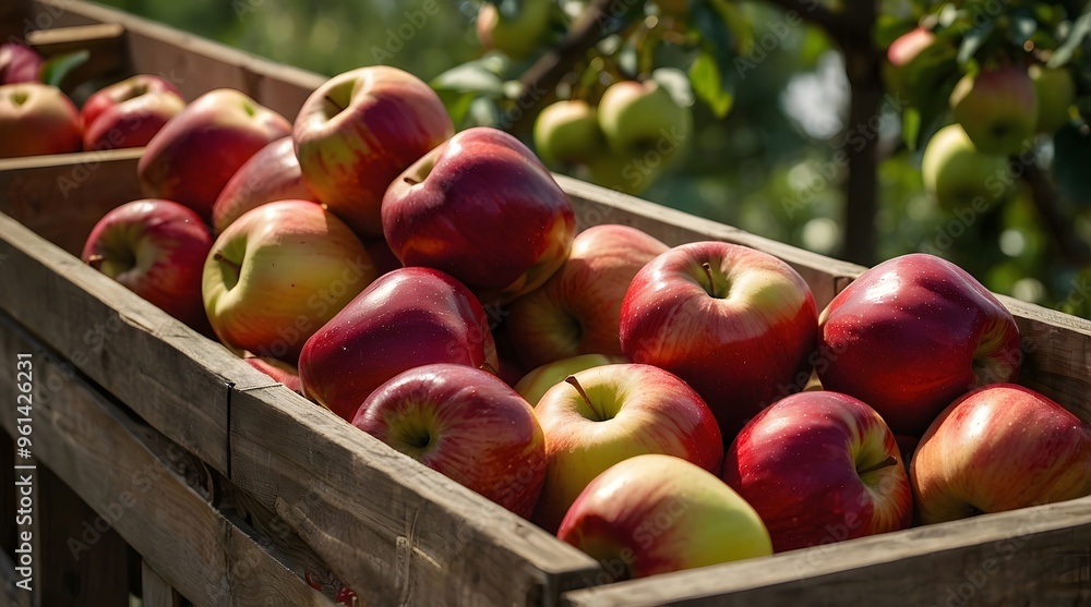 A Wooden Crate Full of Red and Yellow Apples A Wooden Crate Full of Red and Yellow Apples