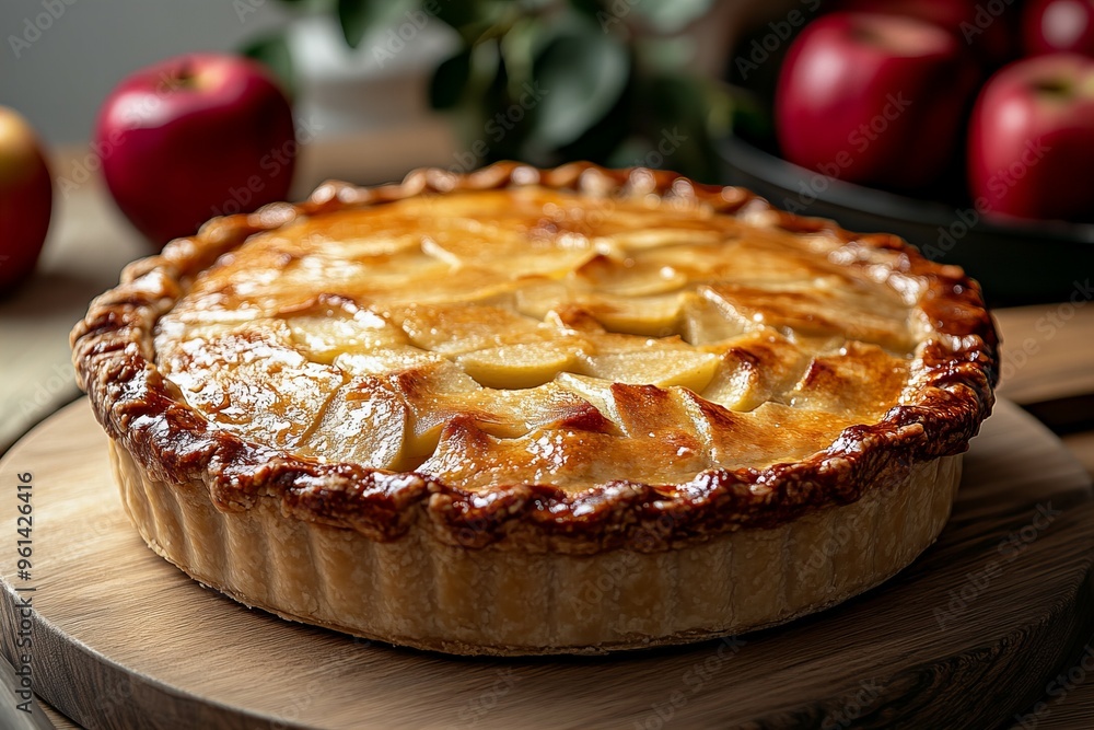 Close-up of a delicious freshly baked classic apple pie on the table with golden crust, perfect dessert new beautiful stock image illustration AI Close-up of a delicious freshly baked classic apple pie on the table with golden crust, perfect dessert new beautiful stock image illustration AI