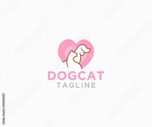 dog cat logo in love