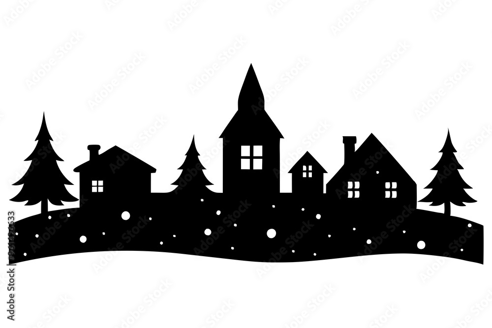 Christmas Scene Silhouette vector, Christmas Village Vector Illustration Christmas Scene Silhouette vector, Christmas Village Vector Illustration