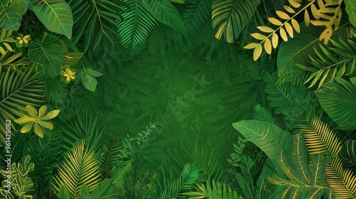 Lush Green Tropical Foliage Background with Copy Space