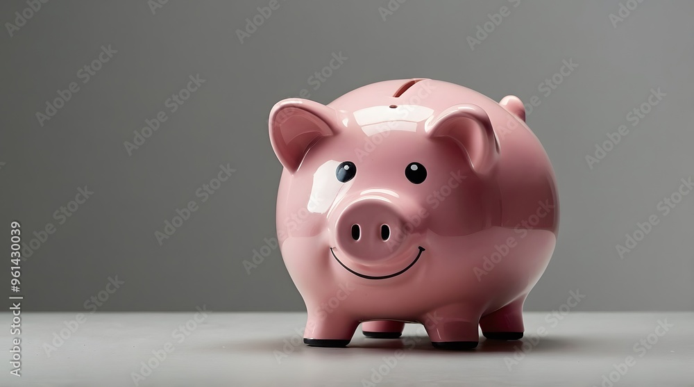 Pink Ceramic Piggy Bank with a Smiling Face Pink Ceramic Piggy Bank with a Smiling Face