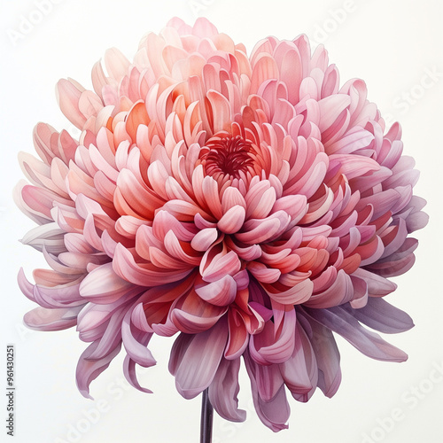 Fototapeta Naklejka Na Ścianę i Meble -  Light pink watercolour chrysanthemum autumn flower illustration on white background. Floral blossom concept