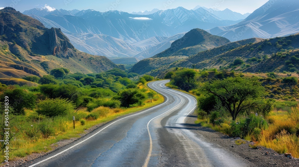 A vibrant image of a scenic road with winding paths and picturesque views, with a clean background and ample copy space for travel captions and messages. A vibrant image of a scenic road with winding paths and picturesque views, with a clean background and ample copy space for travel captions and messages.