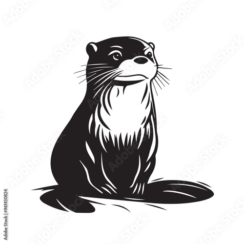 Otter in cartoon, doodle style . Image for t-shirt, web, mobile apps and ui. Isolated 2d vector illustration in logo, icon, sketch style, Eps 10, black and white. AI Generative