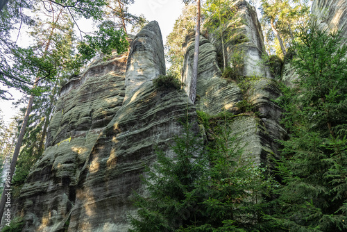 National Park of Adrspach Teplice rocks. Beautiful limestone sandstones rocks in Adrspach, Czech Republic. Adrspach Teplice Rocks mountain range in Central Sudetes part of the Table Mountains. photo