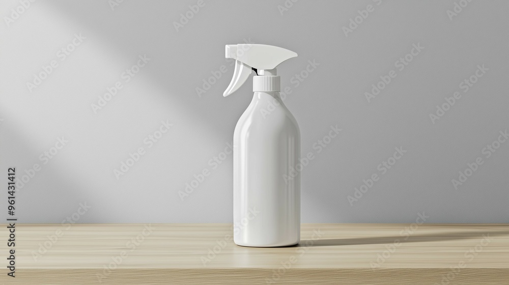 mockup of aerosol sprayer bottle on wooden table against grey wall mockup of aerosol sprayer bottle on wooden table against grey wall