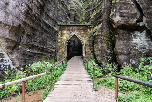 National Park of Adrspach Teplice rocks. Beautiful limestone sandstones rocks in Adrspach, Czech Republic. Adrspach Teplice Rocks mountain range in Central Sudetes part of the Table Mountains. photo