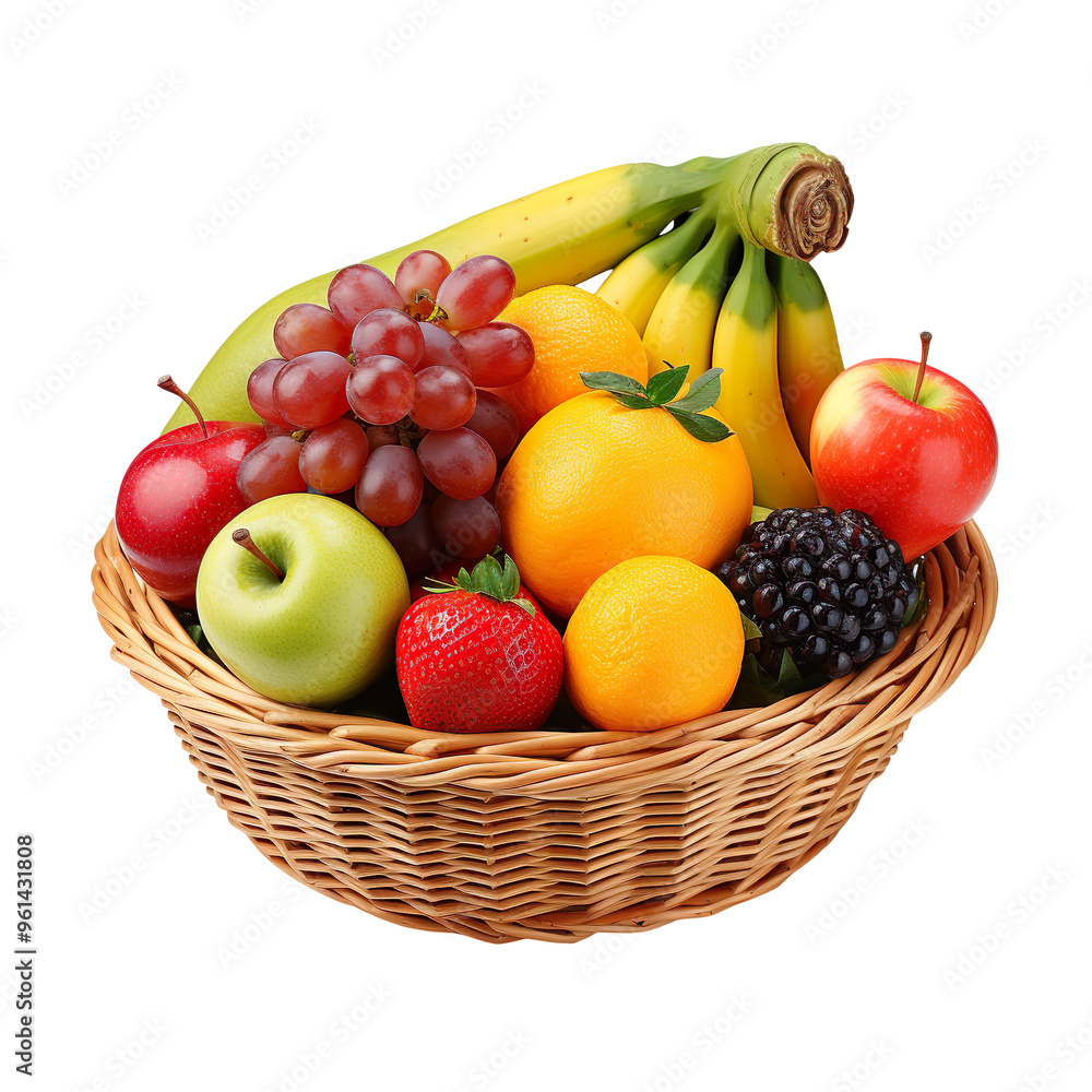 Fruits on Basket isolated on transparent and white background Fruits on Basket isolated on transparent and white background