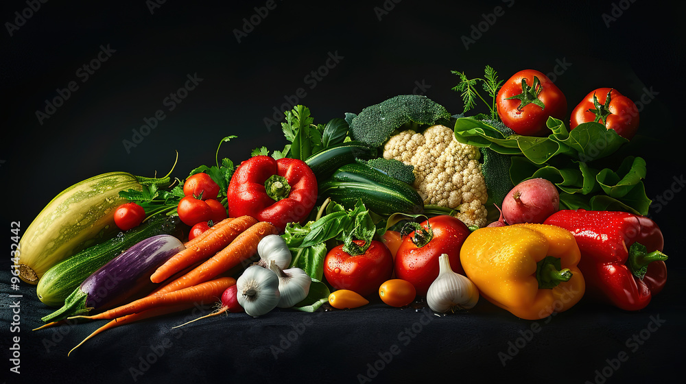 Fruits and vegetables isolated on dark background Fruits and vegetables isolated on dark background