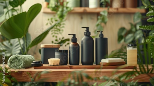 A close-up of eco-friendly travel products such as biodegradable toiletries and zero-waste gear, with a minimalist background and plenty of copy space for product recommendations.