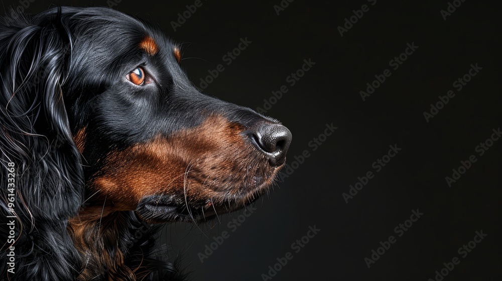 A tight shot of a dog's intense face against a black backdrop A tight shot of a dog's intense face against a black backdrop