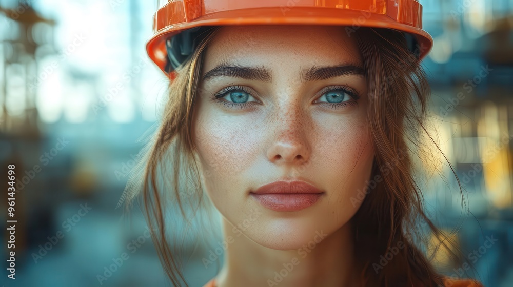 empowered female architect in vibrant red helmet surveying urban construction site modern skyscrapers and cranes form backdrop symbolizing progress and vision in city development empowered female architect in vibrant red helmet surveying urban construction site modern skyscrapers and cranes form backdrop symbolizing progress and vision in city development