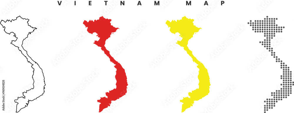 Fototapeta premium Vietnam map detailed in outline, red color, yellow color, dotted style