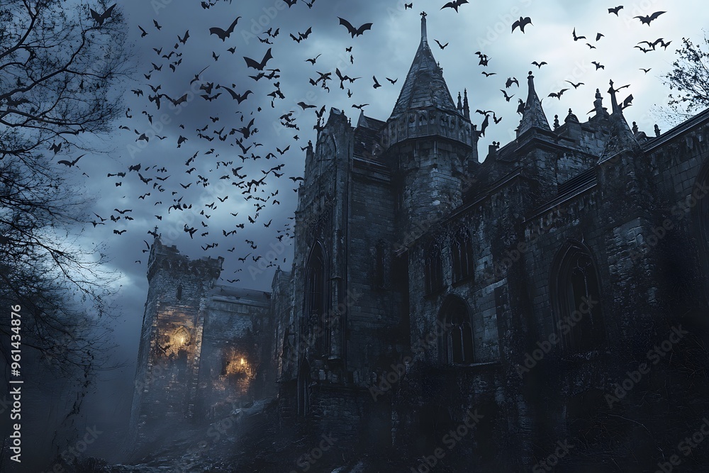 Gothic Castle with Bats