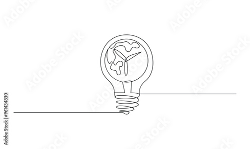 Vector continuous one simple single abstract line drawing of Earth hour isolated on white background