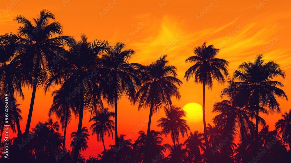 Vibrant Tropical Sunset Over Palm Trees Vibrant Tropical Sunset Over Palm Trees