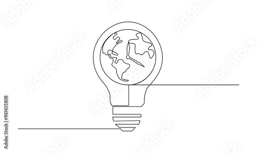 Vector continuous one simple single abstract line drawing of Earth hour isolated on white background