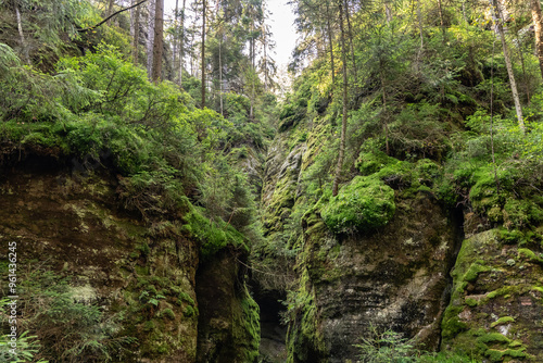 National Park of Adrspach Teplice rocks. Beautiful limestone sandstones rocks in Adrspach, Czech Republic. Adrspach Teplice Rocks mountain range in Central Sudetes part of the Table Mountains.