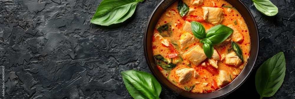 Spicy Chicken Curry Traditional Thai Red Curry Soup with Coconut Milk and Fresh Herbs Spicy Chicken Curry Traditional Thai Red Curry Soup with Coconut Milk and Fresh Herbs